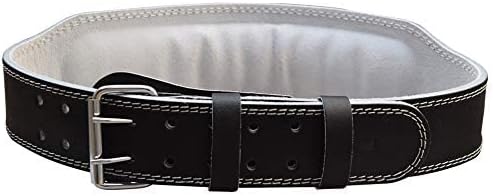 MRX Weight Lifting Belt Genuine Leather - 4 Inches Wide 8mm Thick Padded Lumbar Back Support Double Prong Powerlifting Belts Heavy Duty Deadlifts Workout Squats & Exercise Belt for Men & Women