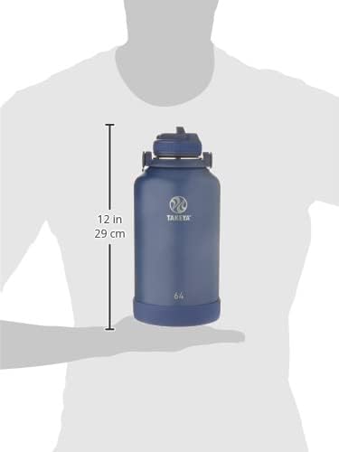 Takeya 64 oz Actives Stainless Steel Water Bottle with Straw Lid – Leakproof, Double-Wall Insulated, Keeps Drinks Cold 24 hrs/Hot 12 hrs, BPA-Free, Powder-Coated, Gym & Travel, Midnight Blue