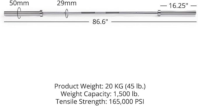 Titan Fitness Performance Series 20 KG Power Bar, 1500 LB Capacity, 29mm Shaft, Chrome Finish, Bronze Bushings and Precision Medium Mountain Knurling, Olympic Strength Training Barbell