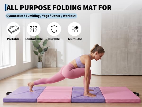 Garvee Gymnastics Mat, 6.2Ft 2-Inch Thick 4-Fold | Exercise Floor Mat for Home Gym, Portable Yoga Mat for Pilates, Aerobics, Martial Arts & Training