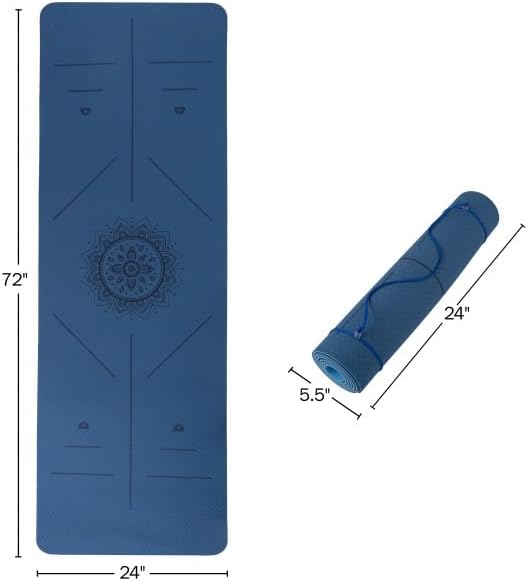 Non-Slip Yoga Mat with Alignment Marks – Lightweight Exercise Mat with Carry Strap for Home Workout or Travel by Wakeman Outdoors