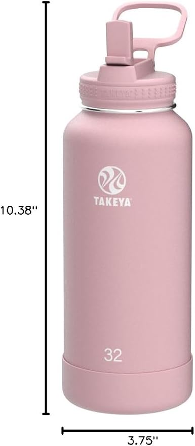 Takeya 32 oz Actives Stainless Steel Water Bottle with Straw Lid – Leakproof, Double-Wall Insulated, Keeps Drinks Cold 24 hrs/Hot 12 hrs, BPA-Free, Powder-Coated, Gym & Travel, Blush