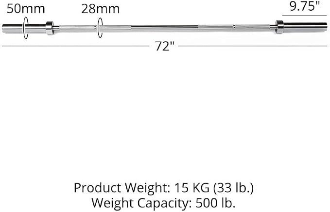 Titan Fitness Olympic Technique Training Barbell, 6 FT Chrome Finish, 15 KG(33lb) 28MM Shaft, Rated 500 LB, Weightlifting Bar