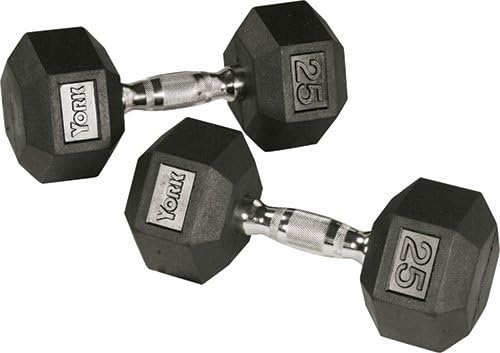 York Barbell 34091 Rubber Hex Dumbbell Set - 55 to 100 lbs