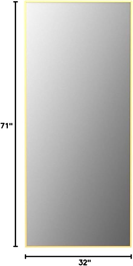 LFT HUIMEI2Y 71"x32" Full Length Mirror, Gold Floor Mirror | Tempered Oversized Mirror Full Body with Aluminum Alloy Frame; Standing, Leaning, or Wall Mount for Bedroom, Living Room