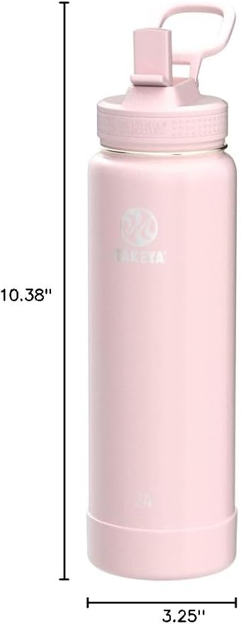 Takeya 24 oz Actives Stainless Steel Water Bottle with Straw Lid – Leakproof, Double-Wall Insulated, Keeps Drinks Cold 24 hrs/Hot 12 hrs, BPA-Free, Powder-Coated, Gym & Travel, Blush