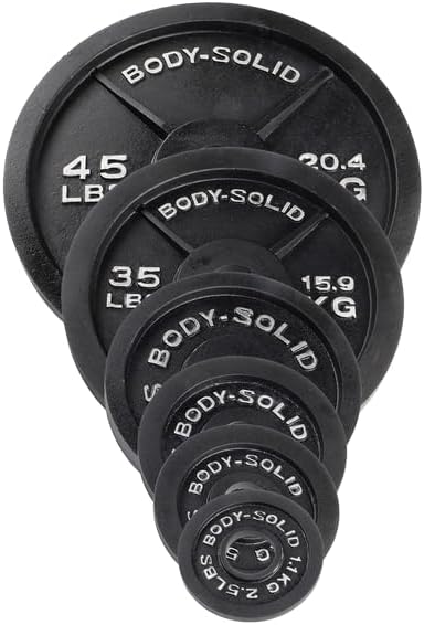 Body-Solid Cast Iron Olympic Single Weight Plate - Free Weights, Dumbbell Plates, 2 Inch Standard Hole for Barbell
