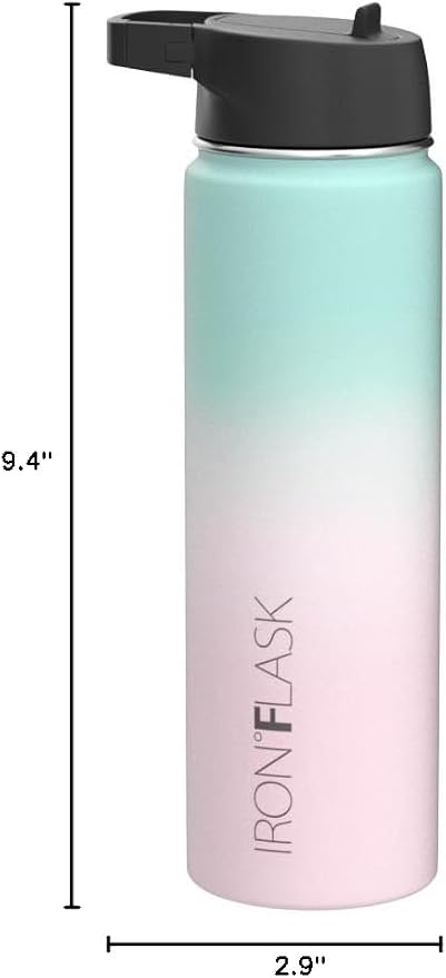 IRON °FLASK 22 oz Wide Mouth Water Bottle with 3 Lids | Insulated Stainless Steel Sports Water Bottle with 3 Leakproof Lids - BPA Free, Cold 24 Hrs, Sweat Free (Bubble Gum)