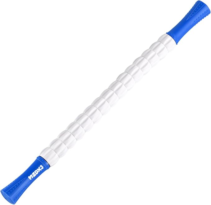 Muscle Roller Massage Roller Stick- Deep Tissue Fascia Blaster for Myofascial Pain Relief, Lymphatic Drainage & Body Sculpting, Handheld Physical Therapy & Recovery Tool (Blue White)