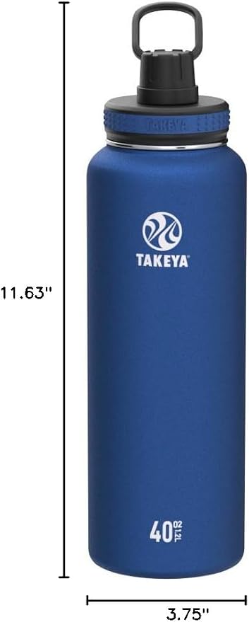 Takeya Originals 40 oz Vacuum Insulated Stainless Steel Water Bottle - Leakproof & BPA-Free Spout Lid - Keeps Drinks Cold 24 Hrs/Hot 12 Hrs - Double-Wall Design - Ideal for Active Lifestyles, Navy