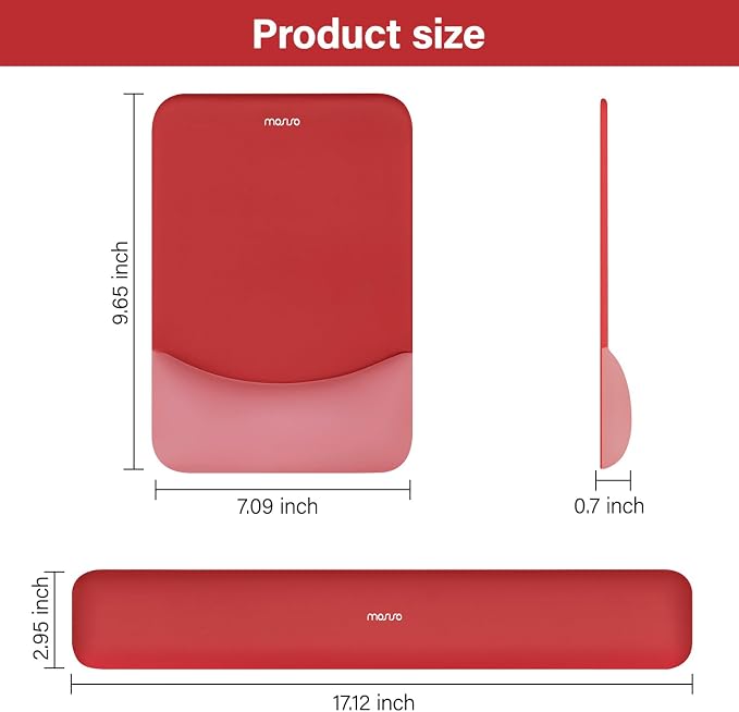 MOSISO Wrist Rest Support Mouse Pad & Keyboard Set, Red | Rectangular Ergonomic Mousepad, Non-Slip Base, Home/Office Pain Relief & Easy Typing, Neoprene Cloth & Raised Silicone Lining