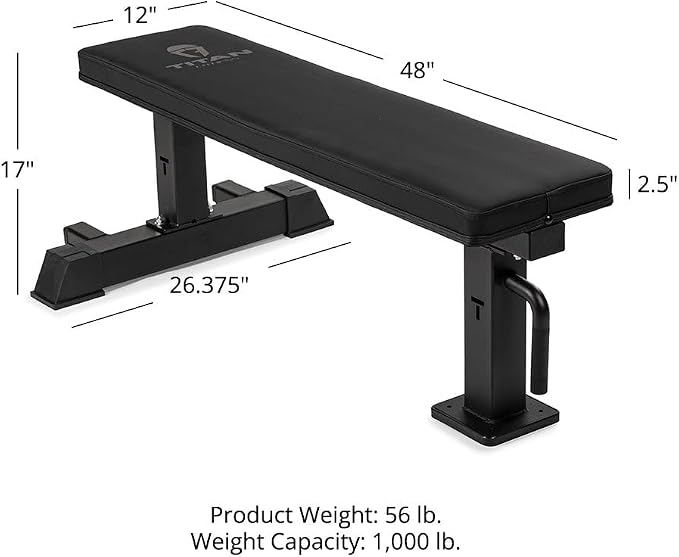 Titan Fitness Elite Series Single Post Flat Bench, Rated 1,000 LB, 2.5" Thick HeftyGrip Vinyl Pad, Dedicated Home Gym Competition Weightlifting & Strength Training Utility Bench