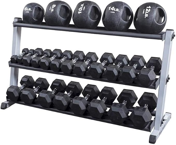 Body Solid (GMRT6) Optional 3rd-Tier for GDR60 Dumbbell Rack, Medicine and Slam Balls Additional Storage Solution, Commercial and Home Gym Weight Rack Organization, Black (Add-on Shelf Only)