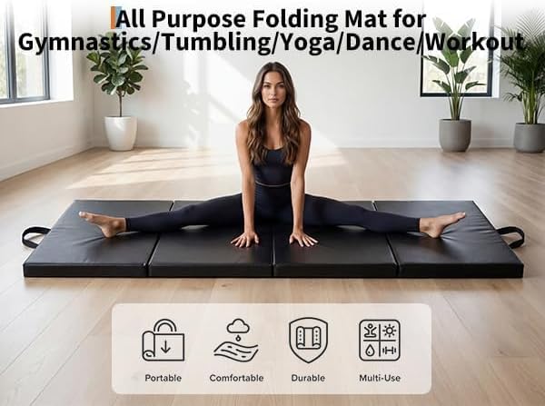 Garvee Gymnastics Mat, 6.2Ft 2-Inch Thick 4-Fold | Exercise Floor Mat for Home Gym, Portable Yoga Mat for Pilates, Aerobics, Martial Arts & Training