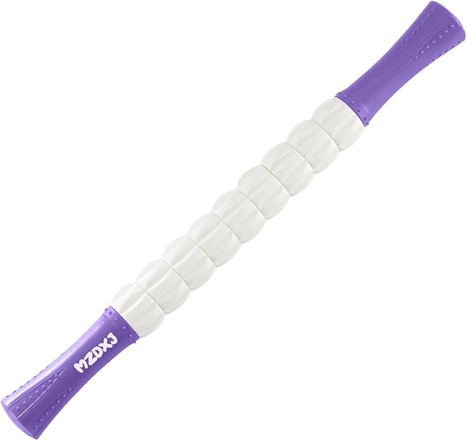 Muscle Roller Massage Roller Stick- Deep Tissue Fascia Blaster for Myofascial Pain Relief, Lymphatic Drainage & Body Sculpting, Handheld Physical Therapy & Recovery Tool (Purple White)