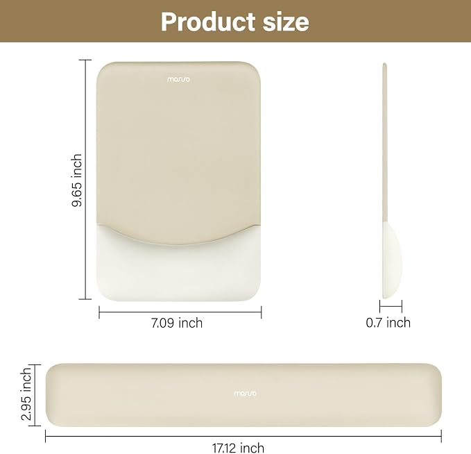 MOSISO Wrist Rest Support Mouse Pad & Keyboard Set, Khaki | Rectangular Ergonomic Mousepad, Non-Slip Base, Home/Office Pain Relief & Easy Typing, Neoprene Cloth & Raised Silicone Lining