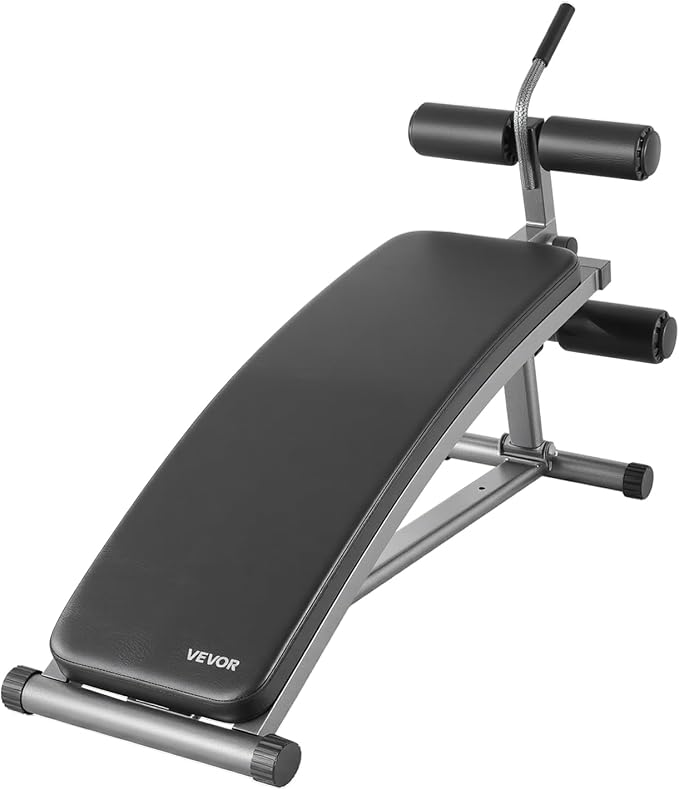 VEVOR Sit Up Bench, Curved Decline Ab Bench with Reverse Crunch Handle, with 6 Adjustable Height Setting, Heavy Duty Steel, 600 Lbs Capacity for Home Gym Workouts, Strength Training, Full Body Muscles