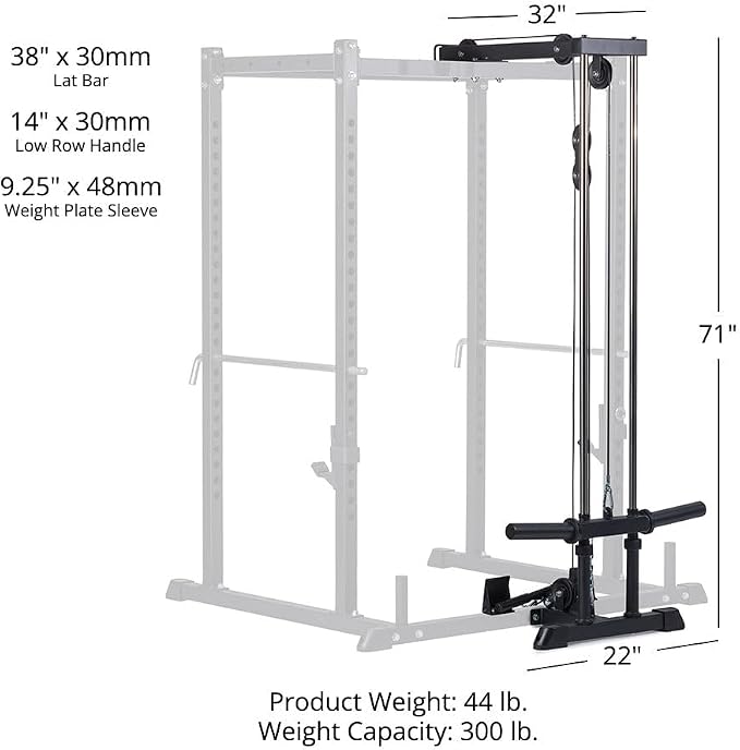 Titan Fitness T-2 Series 71" LAT Pulldown and Low Row Attachment, Plate-Loaded 300 LB Capacity, Space Saving Rack Mounted LAT Pulley Tower, Includes LAT Pulldown and Low-Row Handle