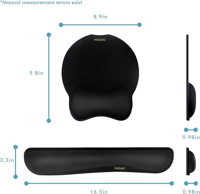 VAGAU Premium Keyboard Wrist Rest and Mouse Pad Wrist Support for 2 Pack | Ergonomic Memory Foam Set for Office, Laptop, Mac, Computer and Gaming, Comfortable Typing &Wrist Pain Relief