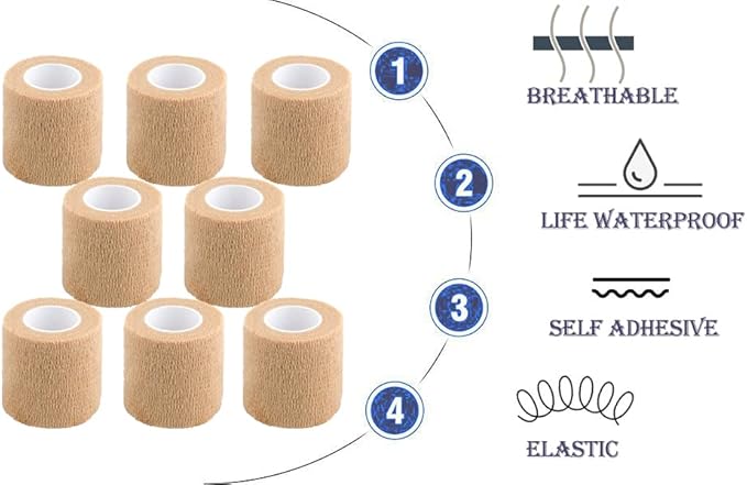 Self Adhesive Bandage Wrap,2" Brown Cohesive Bandages Vet Wrap Sports Tape | CIYAGPOOU Breathable Elastic Athletic Wrap for First Aid, Wrist Sprains Protection,Dogs