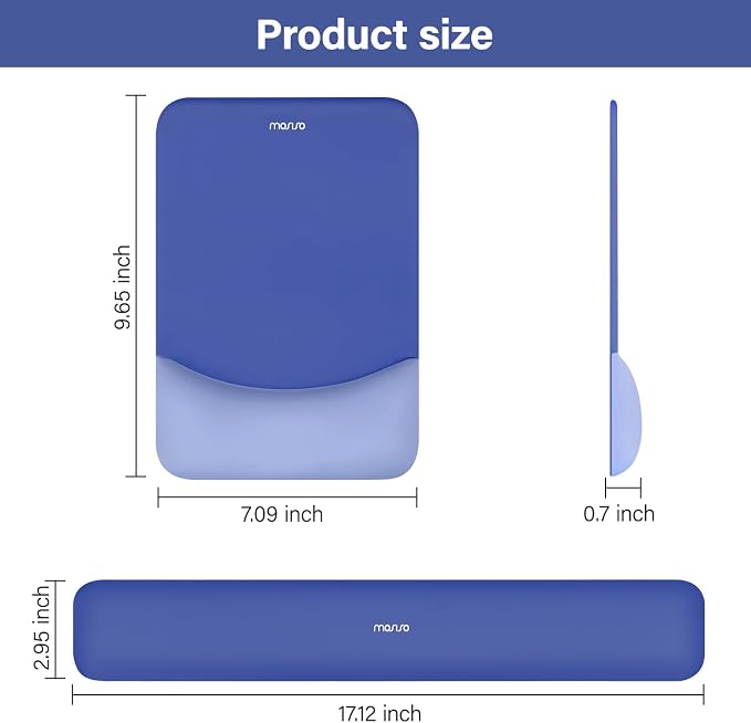 MOSISO Wrist Rest Support Mouse Pad & Keyboard Set, Royal Blue | Rectangular Ergonomic Mousepad, Non-Slip Base, Home/Office Pain Relief & Easy Typing, Neoprene Cloth & Raised Silicone Lining