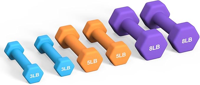 Portzon Dumbbells Neoprene with Non Slip Grip weight for Total Body Workout Compatible with of 2 Set,1-15 LB, Anti-Slip, Anti-roll, Hex Shape