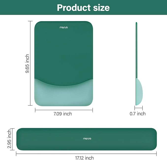 MOSISO Wrist Rest Support Mouse Pad & Keyboard Set, Peacock Green | Rectangular Ergonomic Mousepad, Non-Slip Base, Home/Office Pain Relief & Easy Typing, Neoprene Cloth & Raised Silicone Lining
