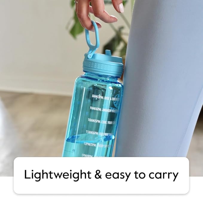 Takeya Motivational Water Bottle with Straw Lid and Time Marker (32 oz, Stormy Black) - Leakproof, BPA Free Water Bottle for Daily Intake Tracking