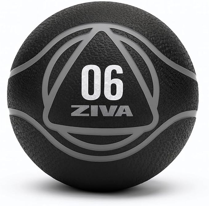 ZIVA Medicine Ball – Durable Rubber Weighted Ball with Easy-Grip Textured Shell for Core, Balance and Strength Training – Commercial Quality (Black, 4–20 lb)