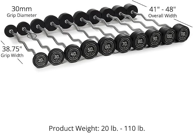 Titan Fitness Rubber Curl Fixed Barbells, Pre-Loaded Weight Bar for Strength Training & Weightlifting
