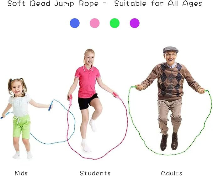 Jump Rope for Kids Girls and Boys, Soft Beaded Jump Ropes, Adjustable Skipping Rope, Tangle-Free Segmented Rope for Kid and Women Men Adults Exercise, Keeping Fit, Training - 9.2Ft