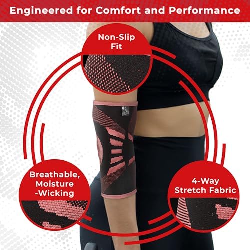 Elbow Compression Sleeves (1 Pair) - Elbow Brace for Tendonitis, Tennis & Golfers Elbow - Weightlifting Support for Men & Women - Pain Relief & Joint Recovery (2, Power Pink, Medium)
