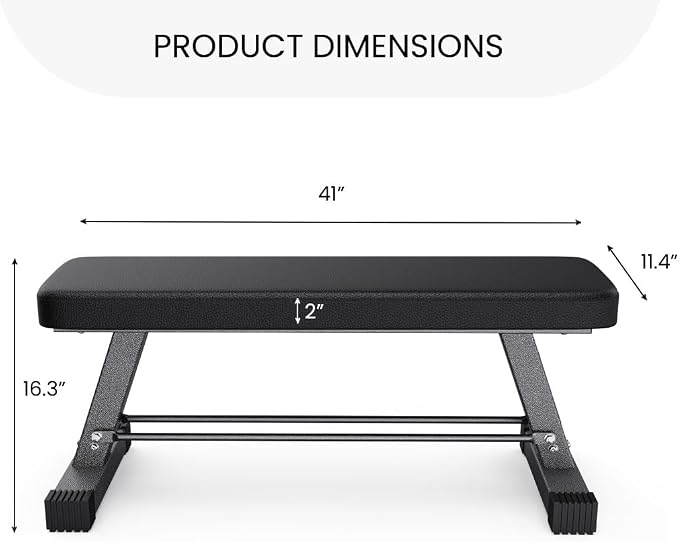 FF Finer Form Essential Flat Weight Bench for Your Home Gym – Heavy Duty Workout Bench for Bench Press, Hip Thrusts & Strength Training Exercise – Compact, Fitness Equipment for Home Use