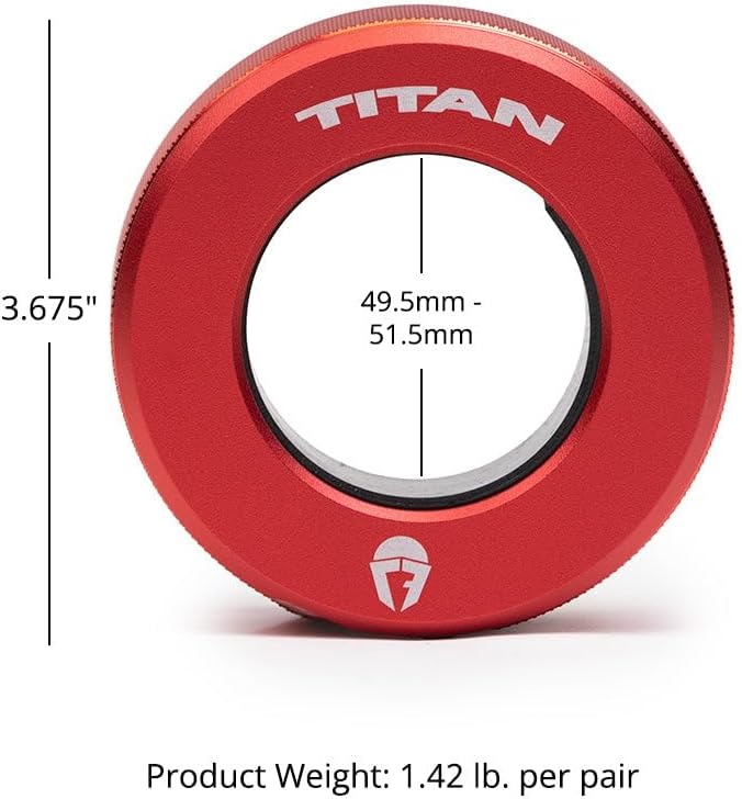 Titan Fitness TwistLock Pro Aluminum Barbell Red Collar Set, 59.5mm-51.5mm Sleeve Diameter, Quick Release Olympic Barbell Clamps, Pair of Magnetic Aluminum Weight Clips with Easy-Grip Knurling