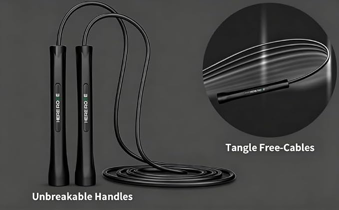 HEREROPE Adjustable Jump Rope – 5mm PVC Skipping Rope with Unbreakable Handles, Non-Kinking, Includes 1 Spare Rope for Indoor & Outdoor Fitness Training for Men, Women