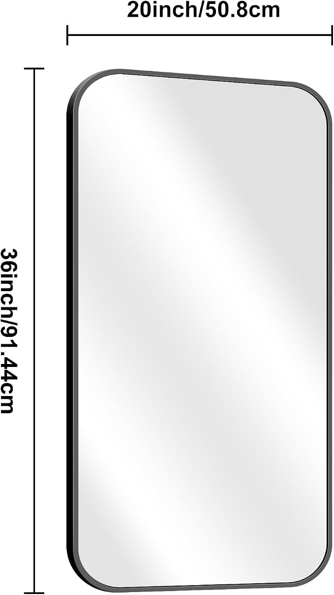 BONEWEI 20x36 inch Bathroom Mirror 2-Pack,Black Rectangle Mirror,Wall Mounted Bathroom Frame Vanity Mirror with Round Corner for Bedroom Living Room, Entryway Hangs Horizontal or Vertical
