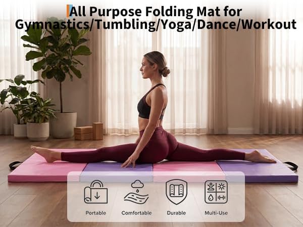 Garvee Gymnastics Mat, 6.2Ft 2-Inch Thick 4-Fold | Exercise Floor Mat for Home Gym, Portable Yoga Mat for Pilates, Aerobics, Martial Arts & Training