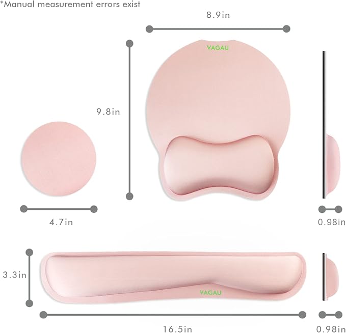 VAGAU Premium Keyboard Wrist Rest and Mouse Pad Wrist Support Pink | Ergonomic Memory Foam Set for Office, Laptop, Mac, Computer and Gaming,Comfortable Typing &Wrist Pain Relief