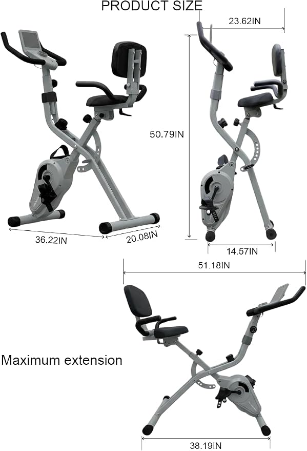BARWING Stationary Exercise Bike for Home Workout, 5 IN 1 Foldable Indoor Cycling Bike for Seniors, 350LB Capacity, 16-Level Magnetic Resistance, Seat Backrest Adjustments