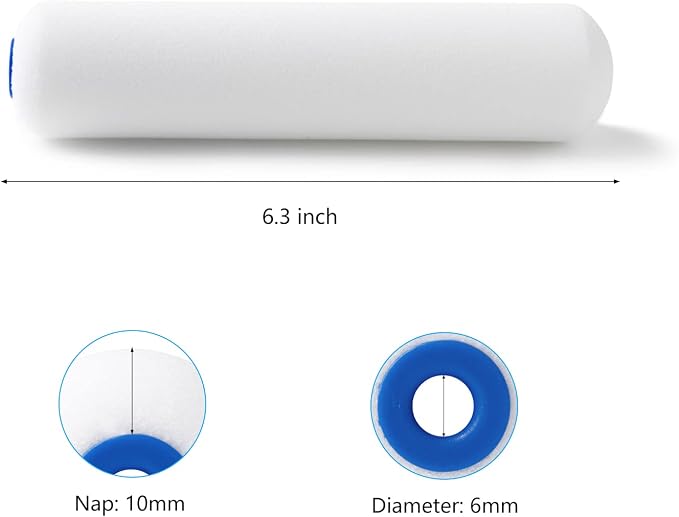 Mister Rui Foam Paint Roller Covers, 6 Inch Paint Rollers, Pack of 24 | High Density Foam Paint Roller Refills, Small Roller Covers, 6 Inch Sponge Mini Refill for Painting Walls, Use with All Paint