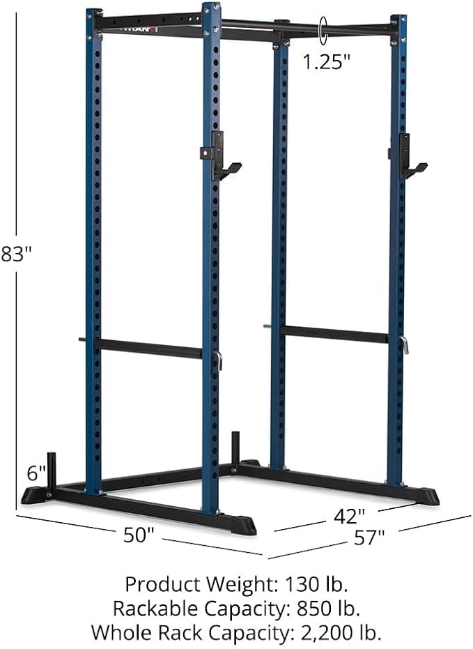 Titan Fitness T-2 Series Short Power Rack, Skinny Pull Up Bar, Pin and Pipe Safeties, Standard J-Hooks, for Home Garage Gym Weightlifting and Strength Training