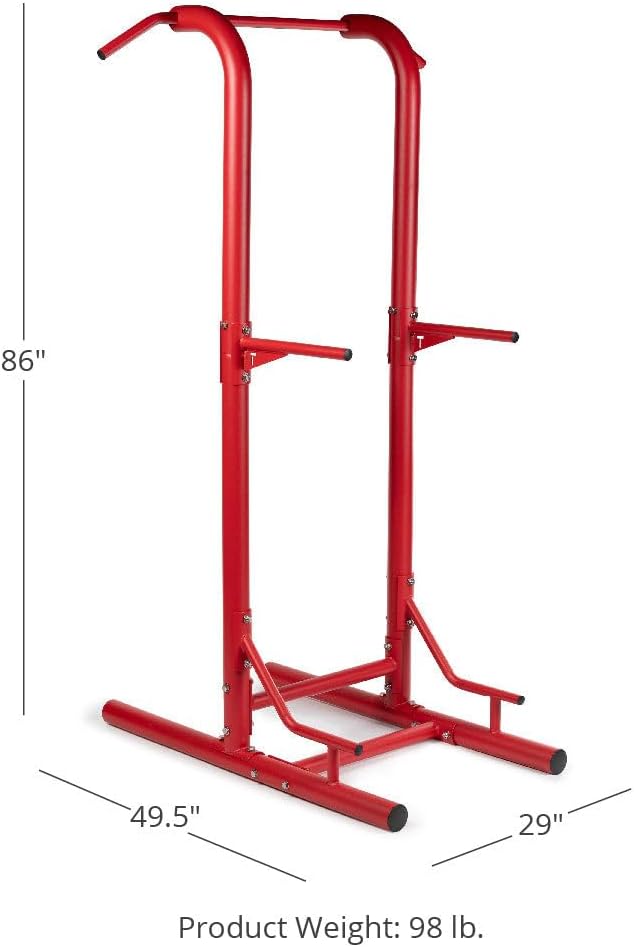 Titan Fitness Outdoor Power Tower, Red, 4-Stations-in-1, Pull-Up, Dip, Knee Raise, Push-Up Stations