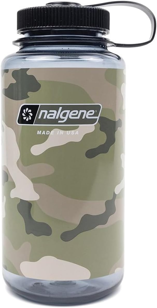 Nalgene 32 oz Wide Mouth Water Bottle, Camo Gray | BPA-Free, Durable & Lightweight, Leak Proof, Dishwasher Safe, Large Reusable Plastic Bottle for Hiking, Gym, Work & Travel