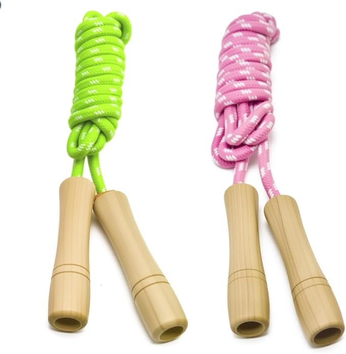 Jump Rope for Kids - Wooden Handle - Adjustable Cotton Braided Fitness Skipping Rope for Toddler Fitness Workout Exercise Outdoor Activity
