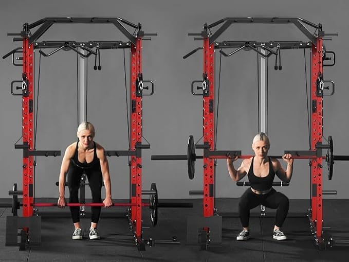 Mikolo Power Cage, Power Rack with Cable Crossover System, 1500LBS Squat Rack with LAT Pull Down System, Workout Cage with Pulley System for Fitness Home Gym