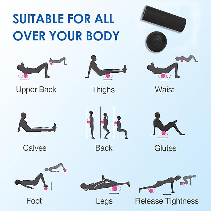 Mini Foam Roller, High Density Massage Tool for Physical Therapy | Extra Small Size 6"L x 2" Round, 3.2-Inch Ball, Deep Tissue Muscle Recovery, Fitness Workout Stretching, Travel