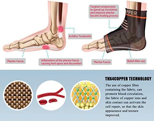 THX4COPPER Infused Compression Ankle Brace, Plantar Fasciitis Socks for Arch Pain, Reduce Swelling & Heel Spurs, Ankle Support - Single