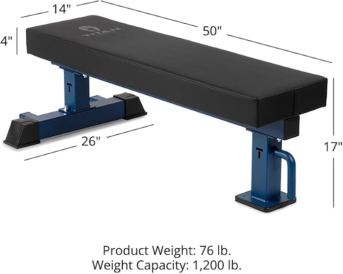 Titan Fitness TITAN Series Single Post Flat Bench, Rated 1,200 LB, 4" Thick HeftyGrip Vinyl Pad, Dedicated Home Gym Competition Weightlifting & Strength Training Utility Bench
