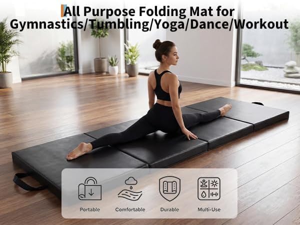 Garvee Gymnastics Mat, 6.2Ft 2-Inch Thick 4-Fold | Exercise Floor Mat for Home Gym, Portable Yoga Mat for Pilates, Aerobics, Martial Arts & Training