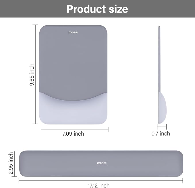 MOSISO Wrist Rest Support Mouse Pad & Keyboard Set, Gray | Rectangular Ergonomic Mousepad, Non-Slip Base, Home/Office Pain Relief & Easy Typing, Neoprene Cloth & Raised Silicone Lining